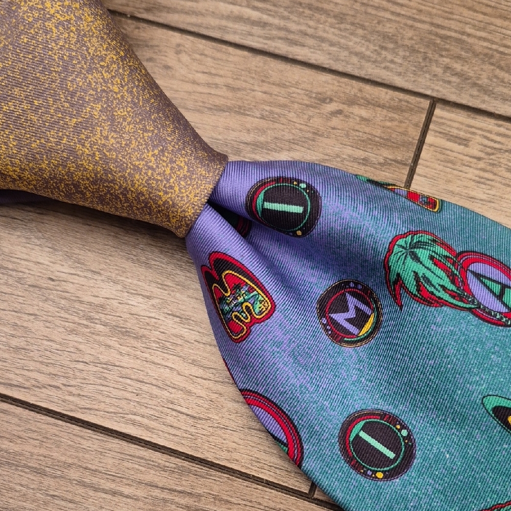 GIANNI VERSACE Miami Tropical Pop Art Multicolor Silk Abstract Tie VTG‎ 90s RARE